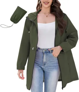 American Trends Rain Jacket Women Waterproof Packable Raincoats for Women Long Rain Coats Windbreaker