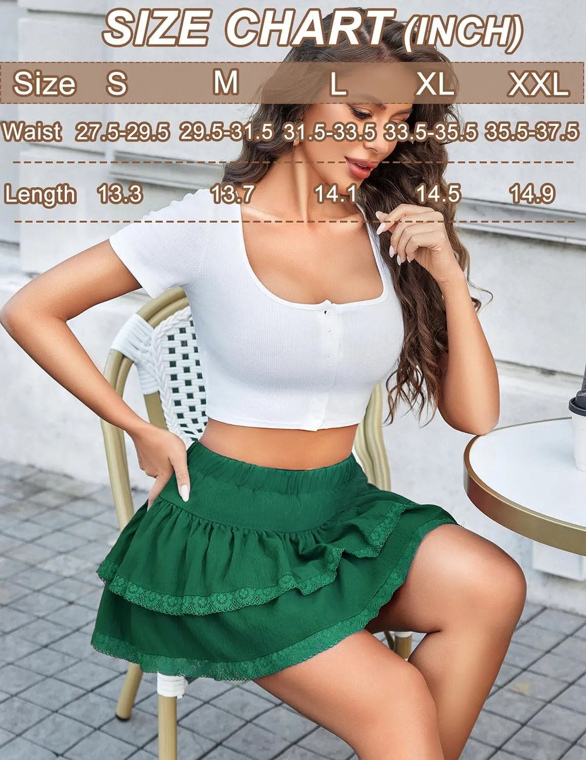 Avidlove Women's Mini Skirt Basic High Waisted Tiered Ruffles Short Lace Hem Cute Lingerie Skirts S-XXL