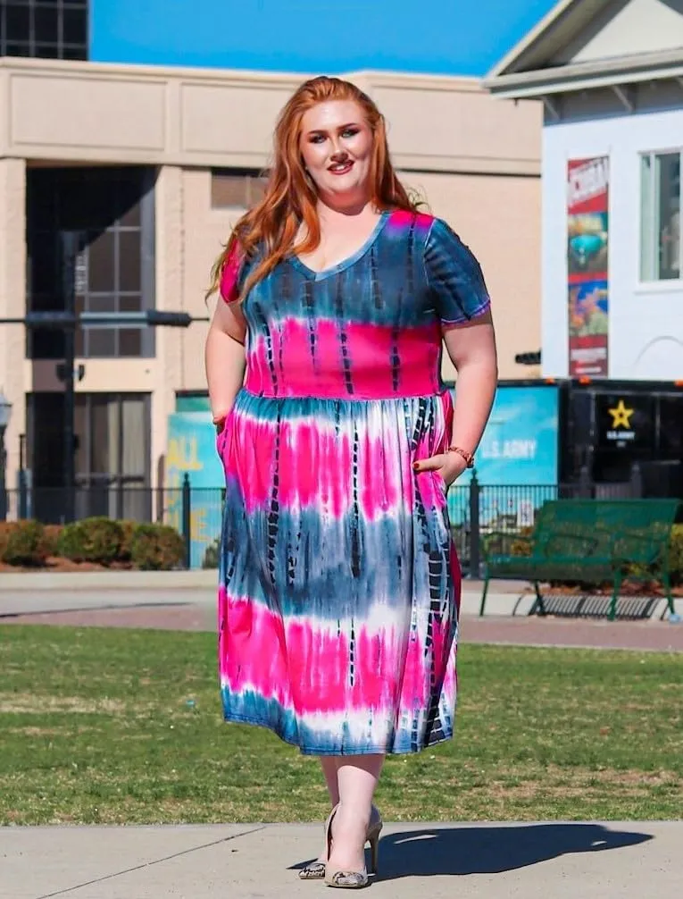CARCOS Plus Size Dresses for Curvy Women V Neck Short Sleeve Dresses Floral/Striped Summer Boho Dresses with Pocket XL-5XL