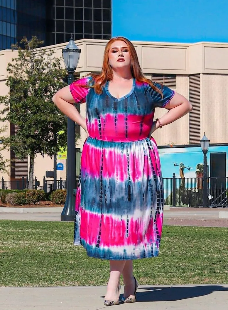 CARCOS Plus Size Dresses for Curvy Women V Neck Short Sleeve Dresses Floral/Striped Summer Boho Dresses with Pocket XL-5XL