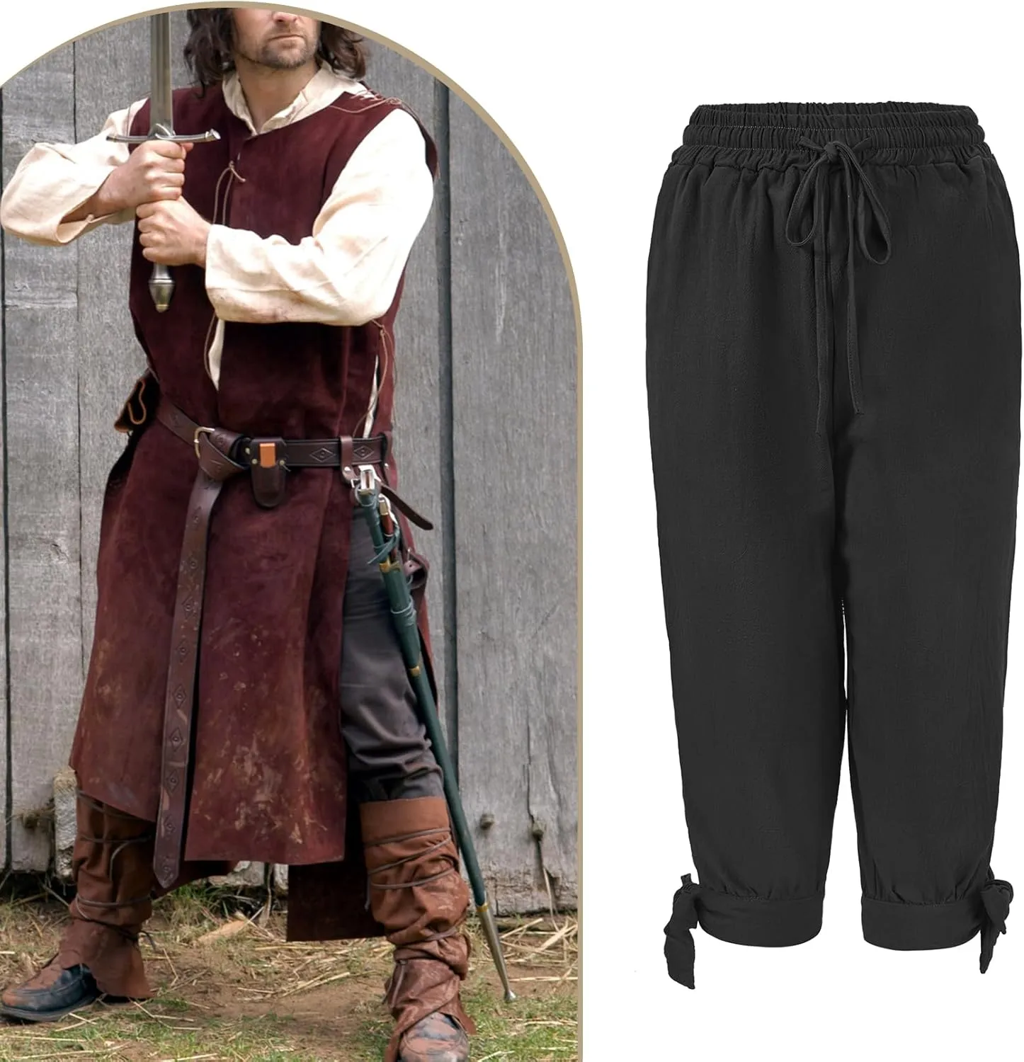 Century Star Renaissance Costume Men's Pirate Pants Pirate Shorts Medieval Ren Faire Viking NavigatorAnkle Banded Trousers