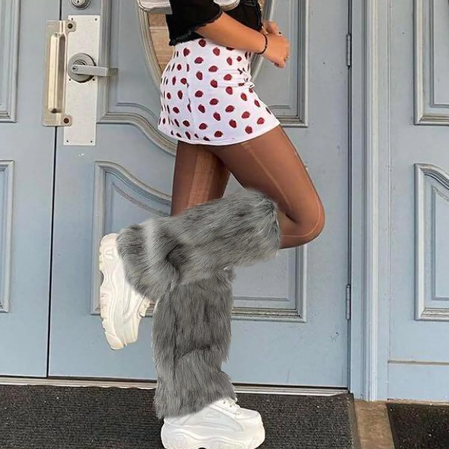 Cityelf Womens Fur Leg Warmer Winter Furry Long Boot Cuffs Fuzzy Shoes Cover Party Costume Holiday Festival Performance Play