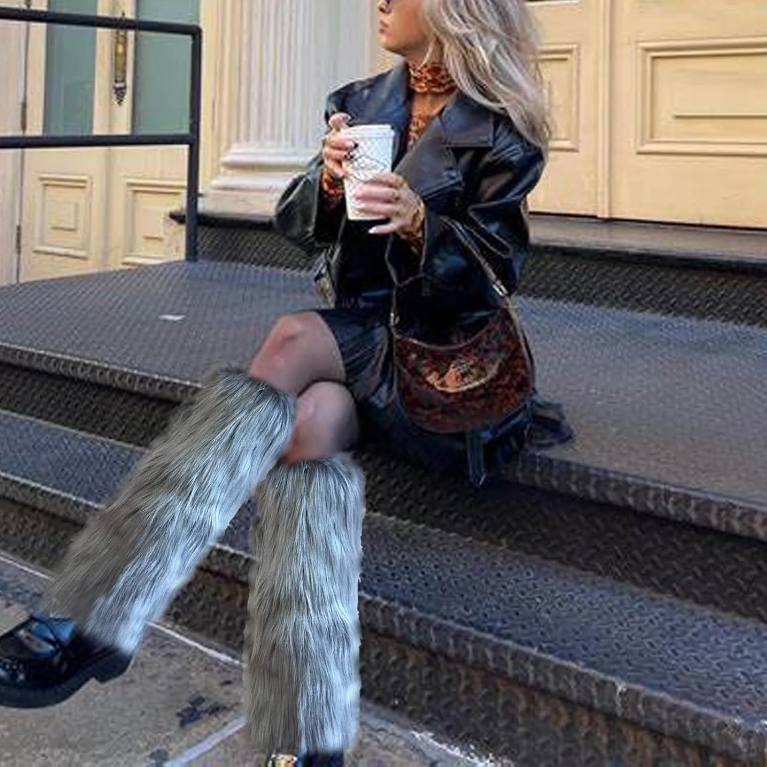 Cityelf Womens Fur Leg Warmer Winter Furry Long Boot Cuffs Fuzzy Shoes Cover Party Costume Holiday Festival Performance Play