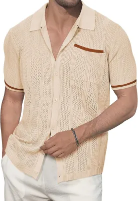 Durio Mens Shirts Short Sleeve Knit Polo Shirt Breathable Button Down Beach Shirts for Men Casual Shirt Summer Vacation