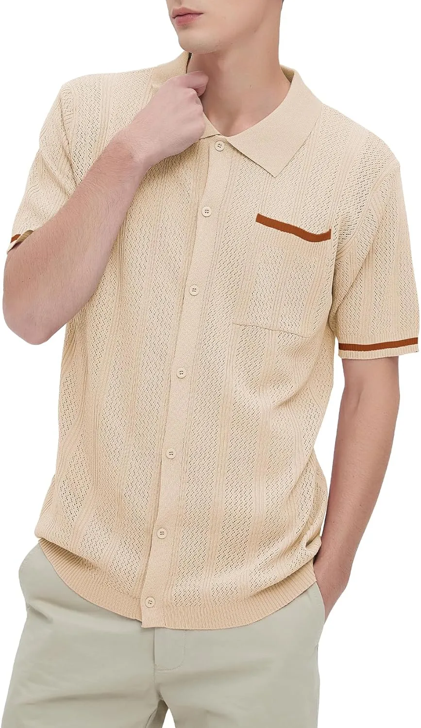 Durio Mens Shirts Short Sleeve Knit Polo Shirt Breathable Button Down Beach Shirts for Men Casual Shirt Summer Vacation