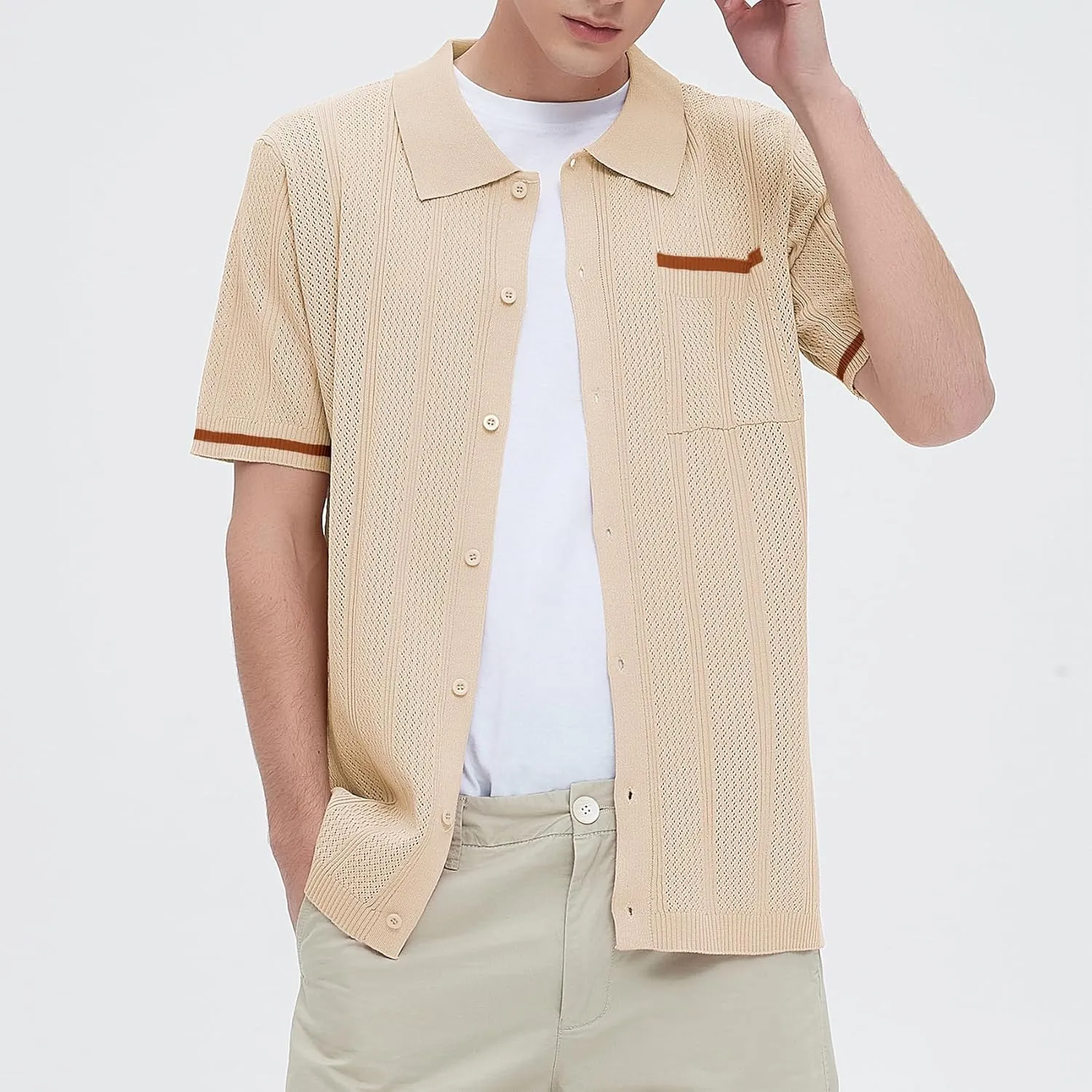 Durio Mens Shirts Short Sleeve Knit Polo Shirt Breathable Button Down Beach Shirts for Men Casual Shirt Summer Vacation