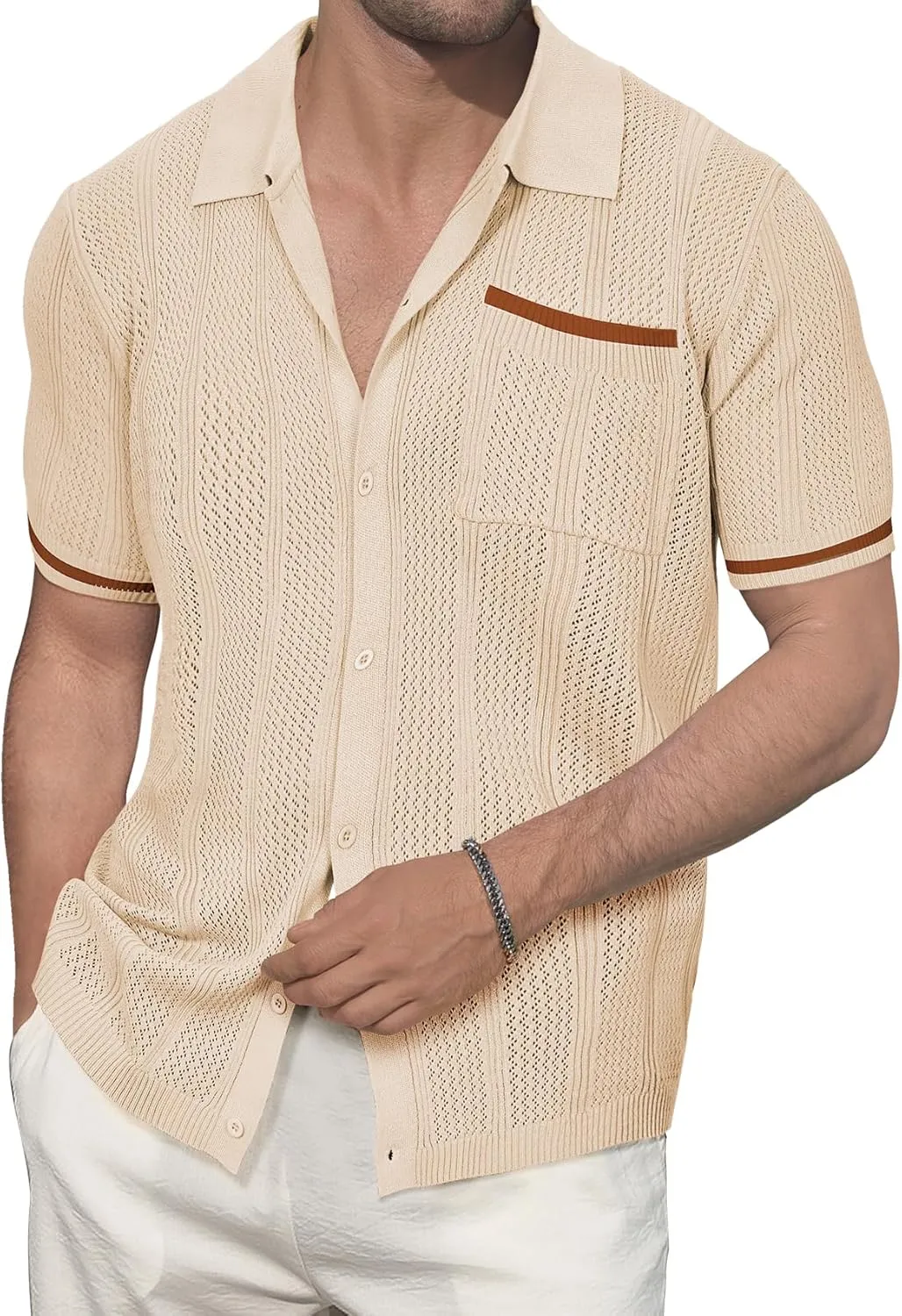 Durio Mens Shirts Short Sleeve Knit Polo Shirt Breathable Button Down Beach Shirts for Men Casual Shirt Summer Vacation