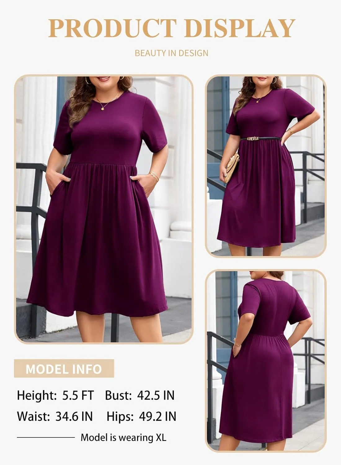 Eytino Women Plus Size Summer Dress Short Sleeve Sweetheart Neck Casual Mini Dresses