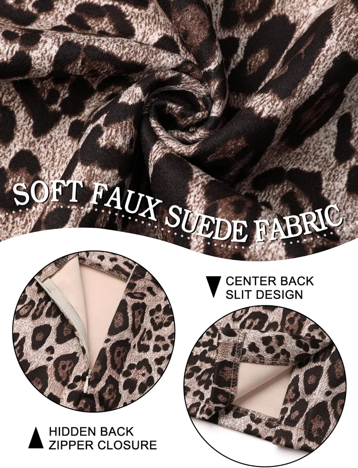 Ezcosplay Women Faux Suede Leopard Pencil Skirt Knee Length High Waisted Cheetah Print Bodycon Midi Skirts