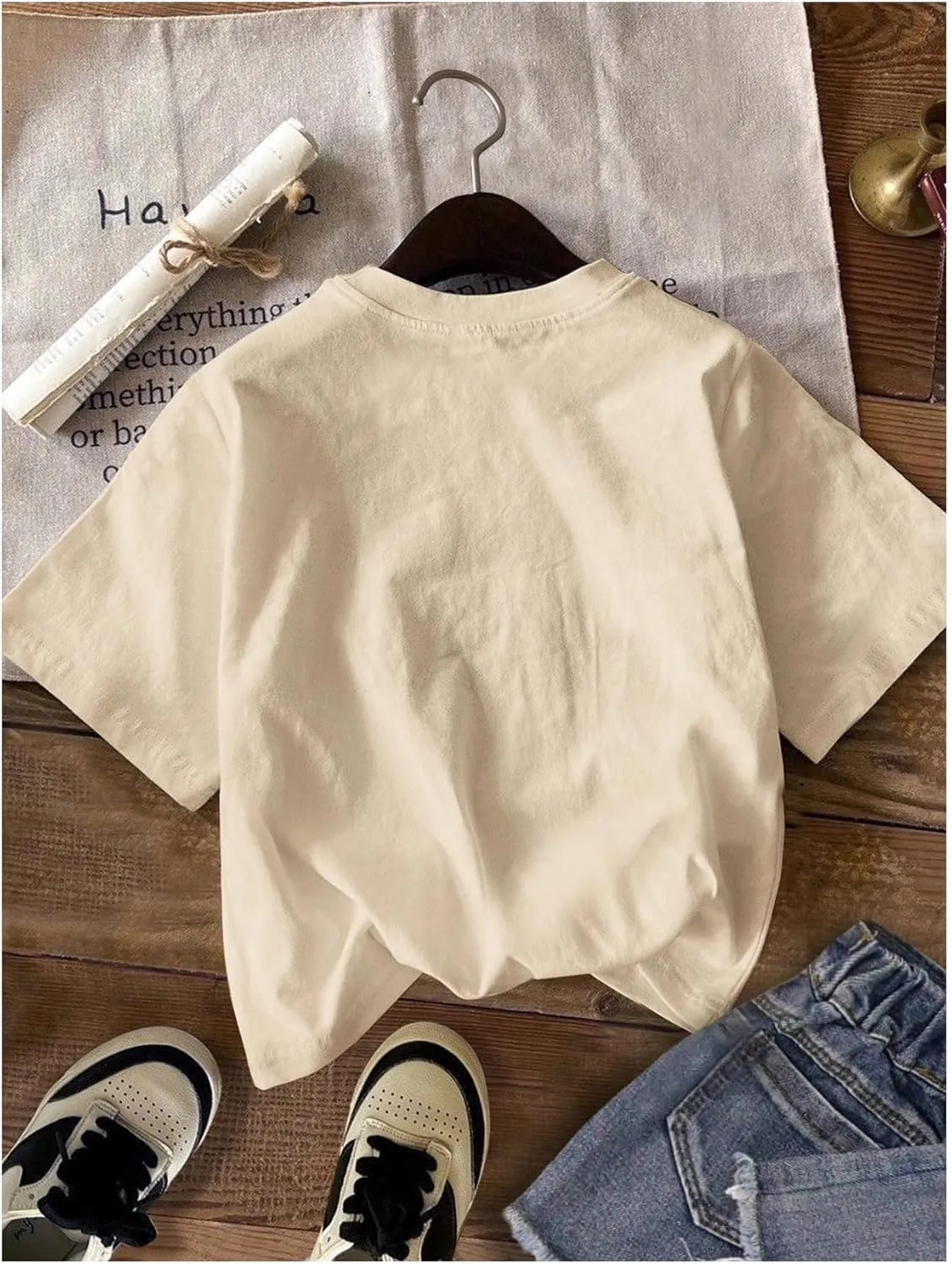 Girl's Heart Print Drop Shoulder T Shirt Casual Short Sleeve Crew Neck Graphic Tee Tops