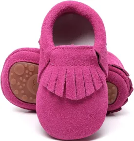 HONGTEYA Leather Baby Moccasins Hard Soled Tassel Crib Toddler Shoes for Boys and Girls