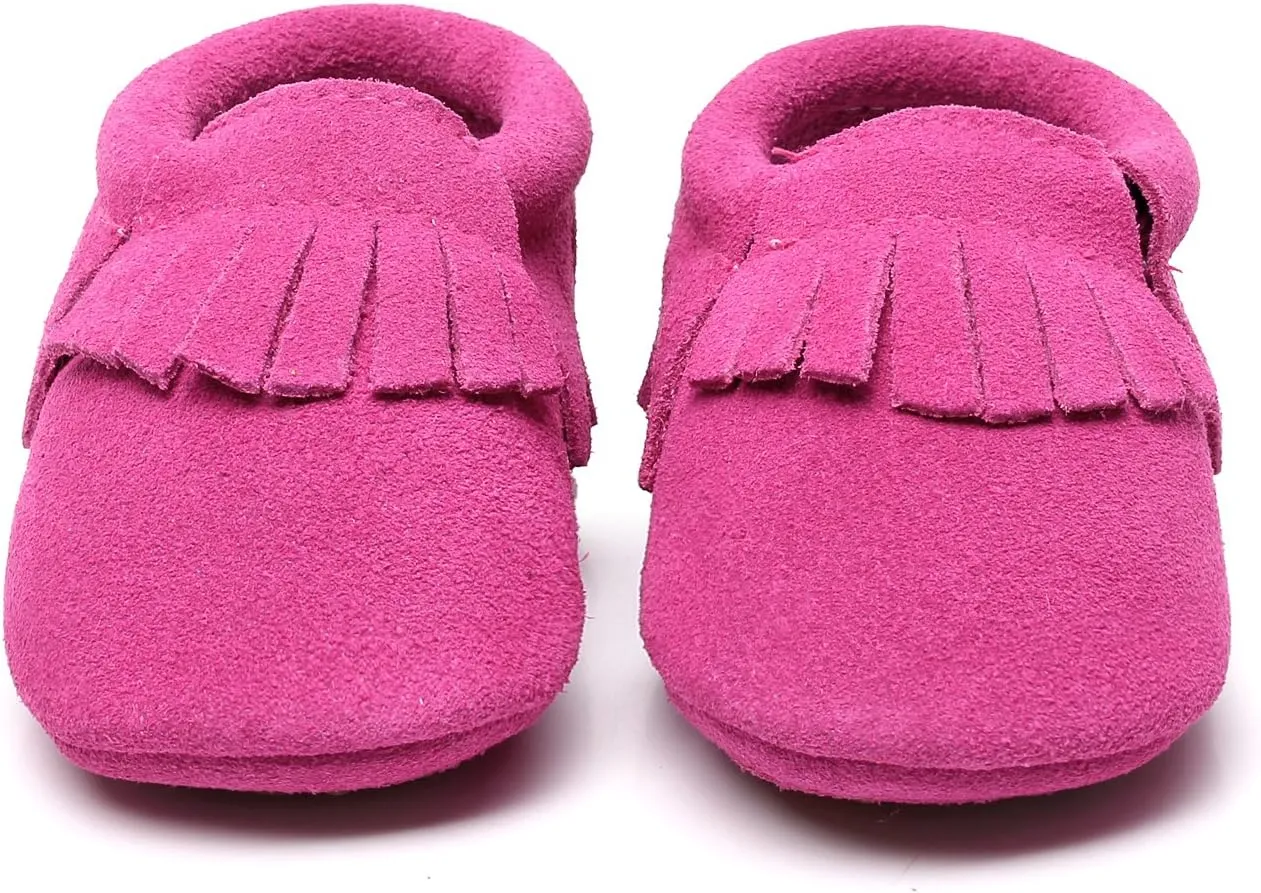 HONGTEYA Leather Baby Moccasins Hard Soled Tassel Crib Toddler Shoes for Boys and Girls