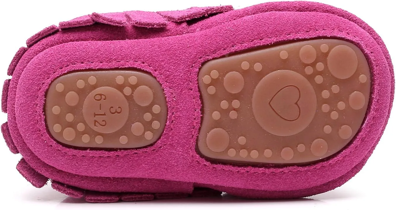 HONGTEYA Leather Baby Moccasins Hard Soled Tassel Crib Toddler Shoes for Boys and Girls