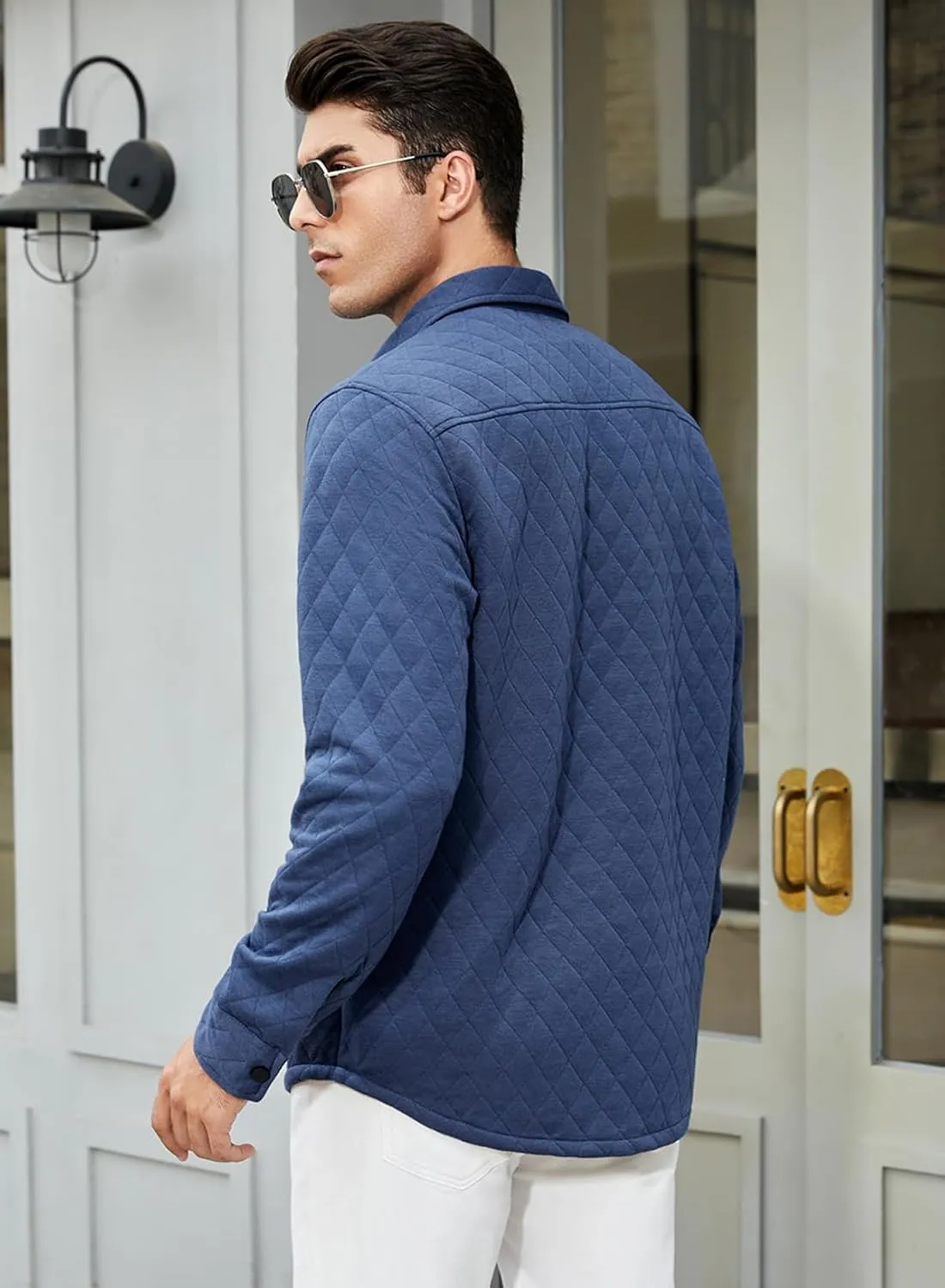 JMIERR Mens Quilted Shirt Jackets Casual Long Sleeve Snap Button Down Shirts with Pockets