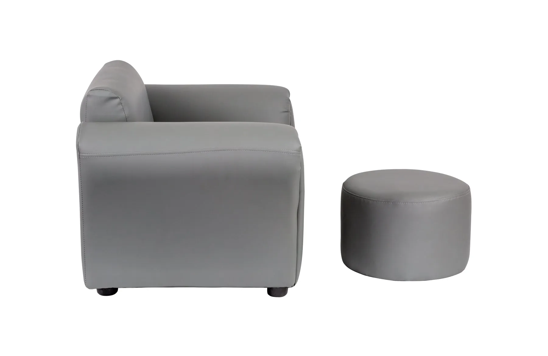 Kids Grey Sofa Chair w/ Footstool in PU Leather
