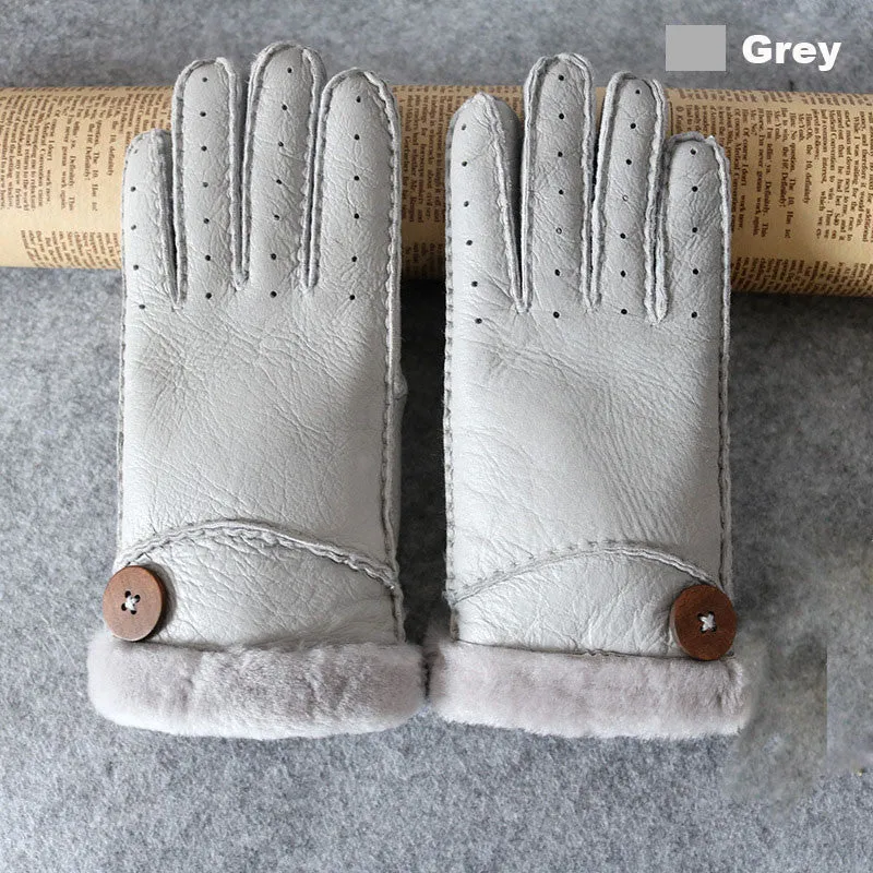 Leather Fur Wrist Winter Gloves