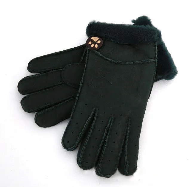 Leather Fur Wrist Winter Gloves