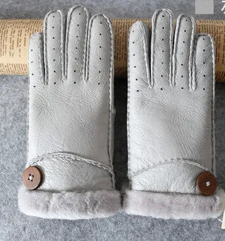 Leather Fur Wrist Winter Gloves
