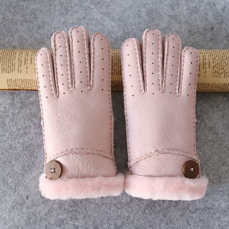 Leather Fur Wrist Winter Gloves