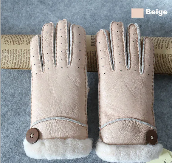 Leather Fur Wrist Winter Gloves