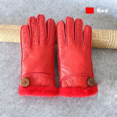 Leather Fur Wrist Winter Gloves