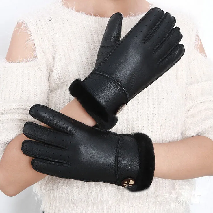 Leather Fur Wrist Winter Gloves