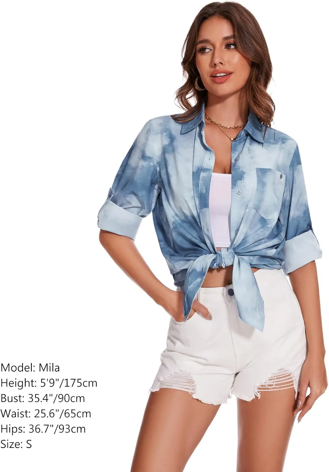 Lightbare Womens UPF 50  Button Down Shirt Dress Collared Long Sleeve Blouse Swimsuit Coverup Boyfriend Shirts Loose Fit