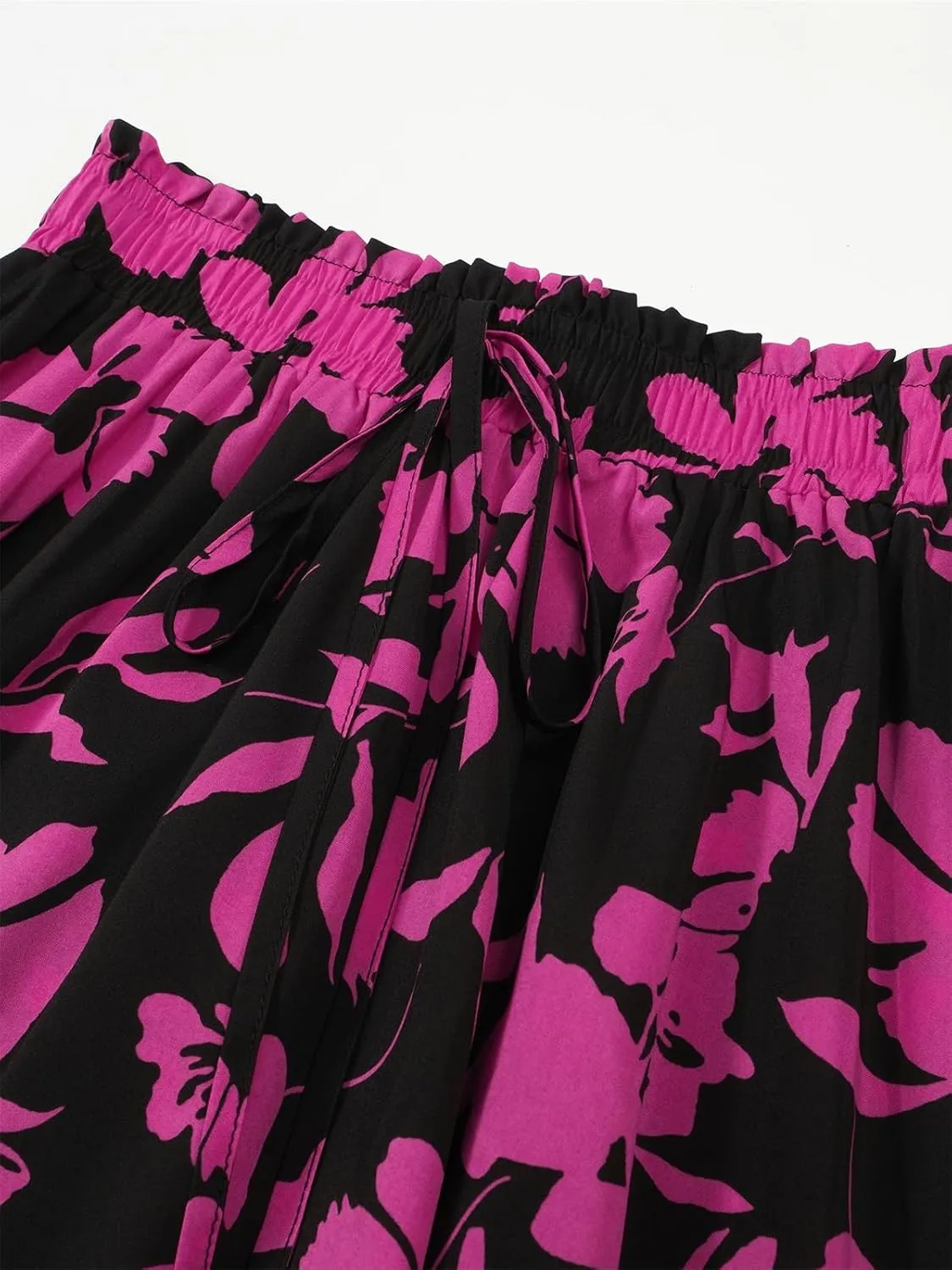 Long Skirts for Women High Elastic Waist Skirt Casual Summer Fake Drawstring Floral Pleated A Line Boho Cute Skirts 8627