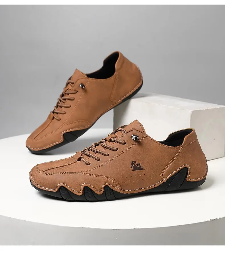 Men's Handmade Velcro Suede Beck Shoes Waterproof Leather Casual Sneakers Non-Slip Breathable