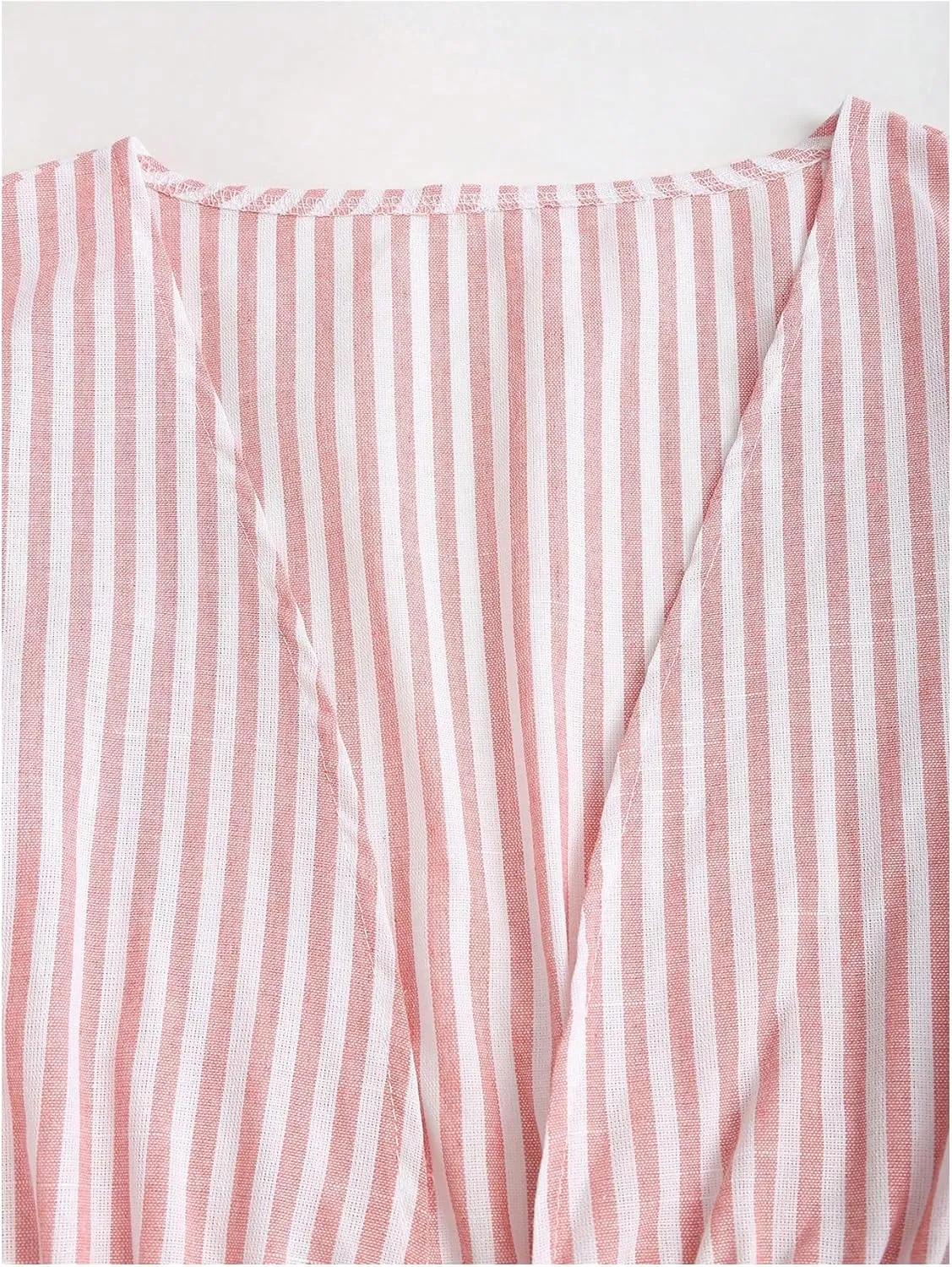 SHENHE Women's Striped Tie Front Bell Sleeve Blouse Deep V Neck Elegant Peplum Top Shirt