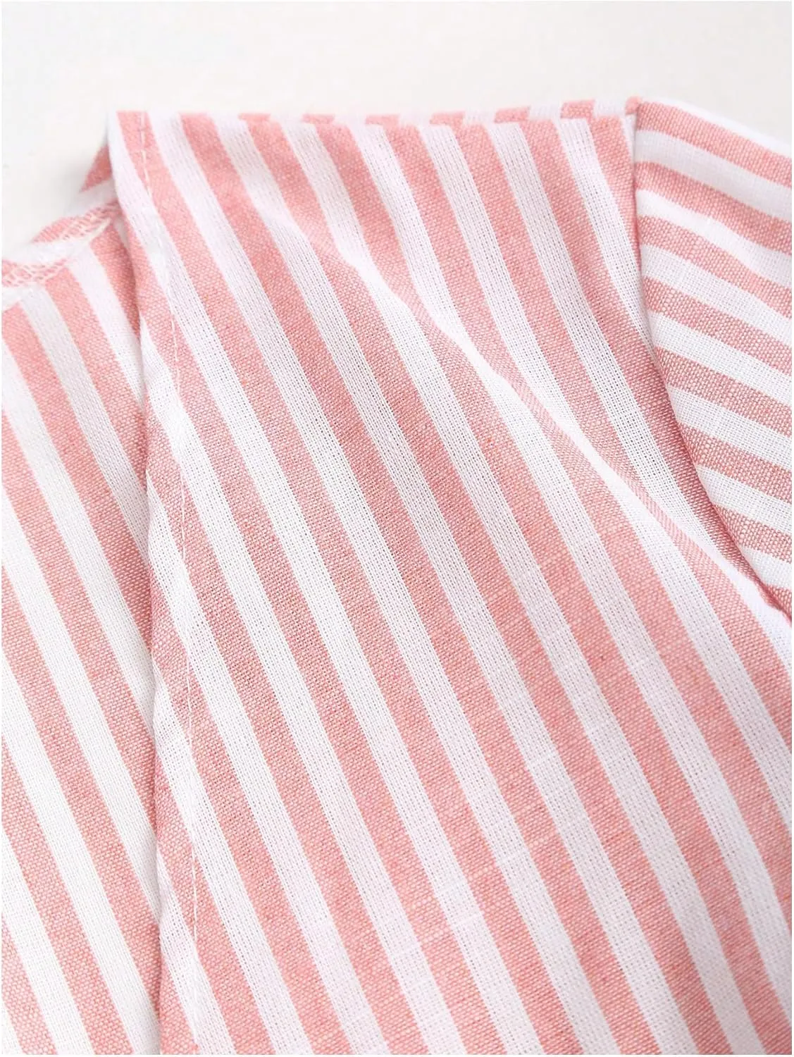 SHENHE Women's Striped Tie Front Bell Sleeve Blouse Deep V Neck Elegant Peplum Top Shirt