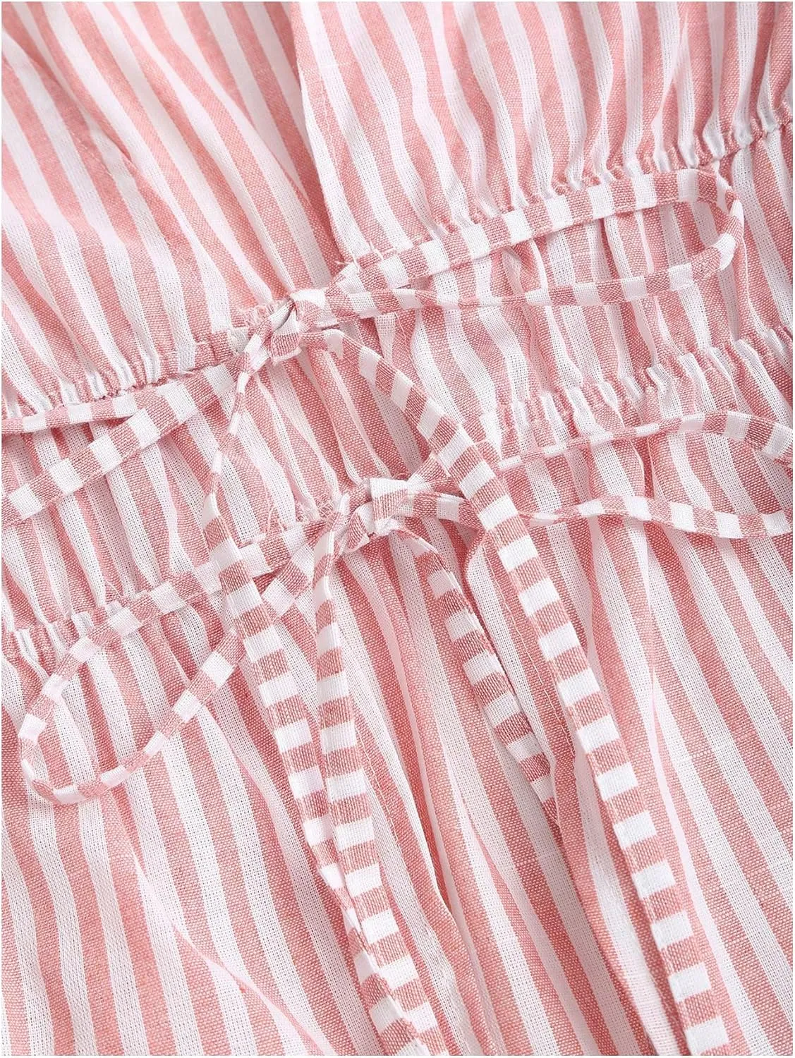 SHENHE Women's Striped Tie Front Bell Sleeve Blouse Deep V Neck Elegant Peplum Top Shirt