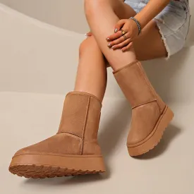 Sohiwoo Fashion Camel Mid-Calf Snow Boots for Women Warm Plush Lining Platform Winter Boots Woman Slip On Thick Sole Botas Ujer