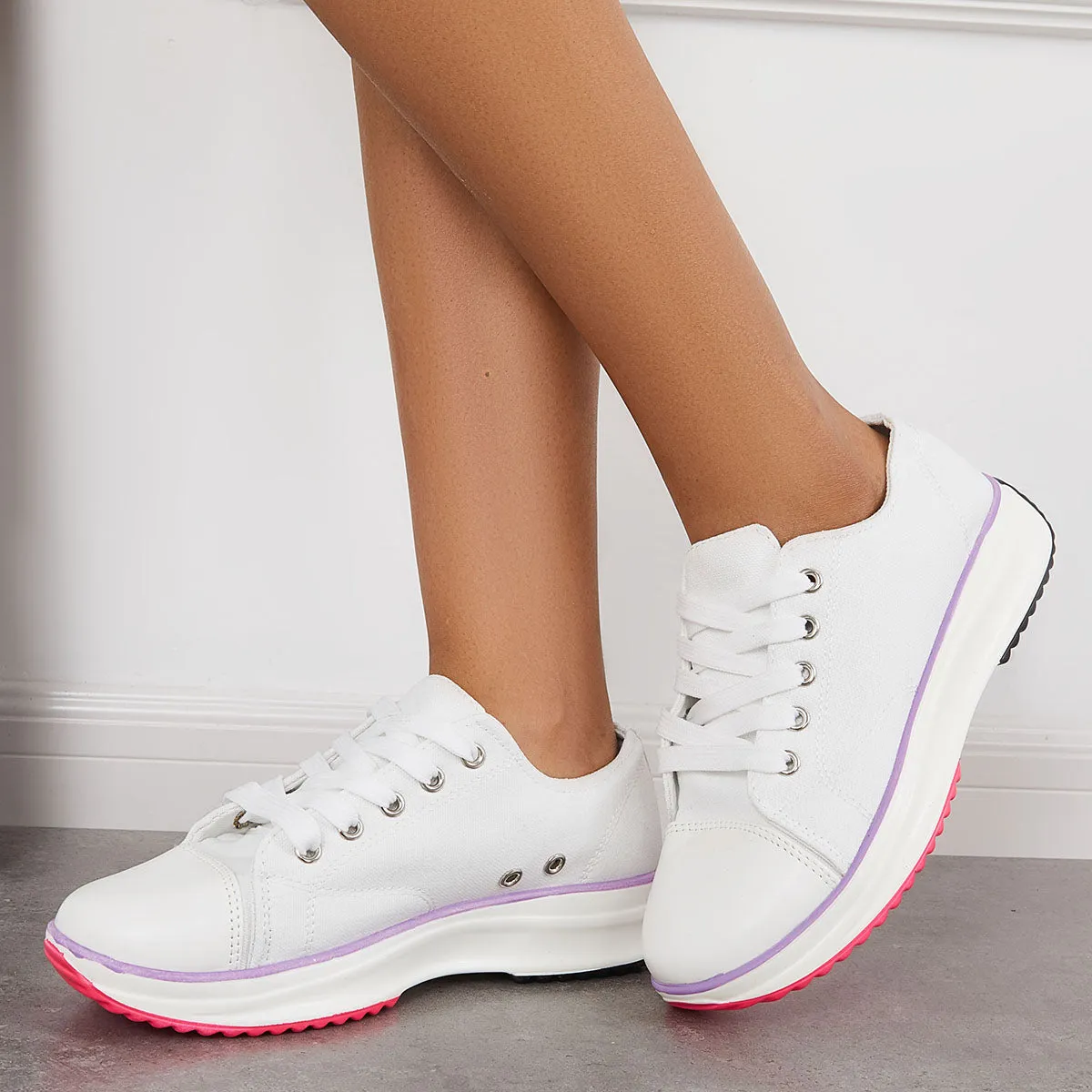 Sohiwoo  Non-slip Platform Canvas Skate Sneakers Shoes for Women