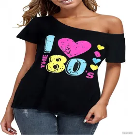 Take Me Back to The 90's T-Shirt Women Off Shoulder Vintage Neon I Love The 80's 90's Shirt 80s 90s Theme Tee Top