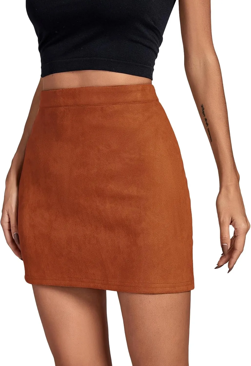 Umenlele Women's Faux Suede High Waist Solid Mini Pencil Bodycon Skirt