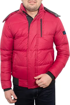 URBAN BUCK Mens Puffer Jacket with Faux Fur Trimmed Hood Midweight Winter Recycled Down Desmond Red Windproof and Water Repellent Men Climbing Coat (XXL)