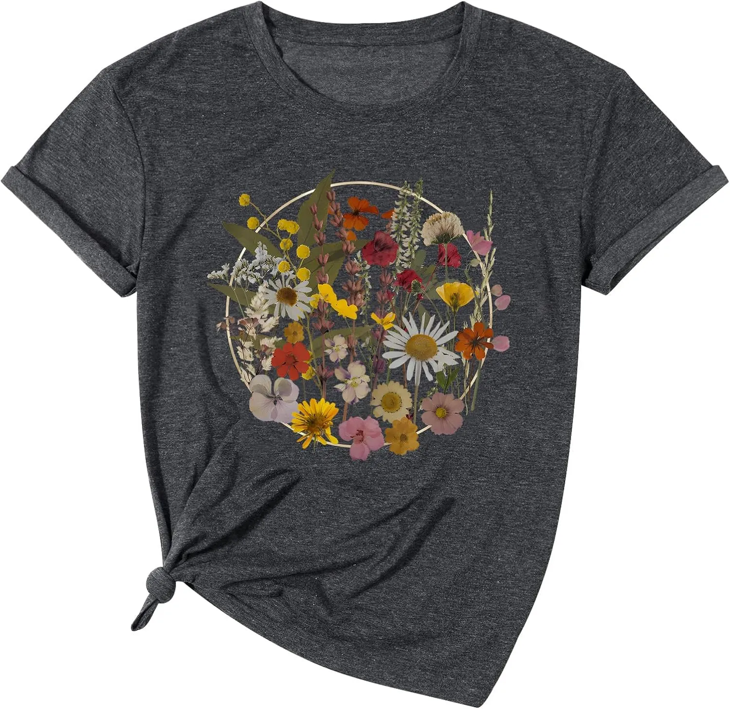 Wildflower Shirt Women Floral Boho Daisy Nature Butterfly Printed Graphic Tees Tops Garden Botanical Flowers Lover T Shirts