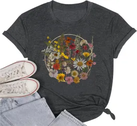 Wildflower Shirt Women Floral Boho Daisy Nature Butterfly Printed Graphic Tees Tops Garden Botanical Flowers Lover T Shirts