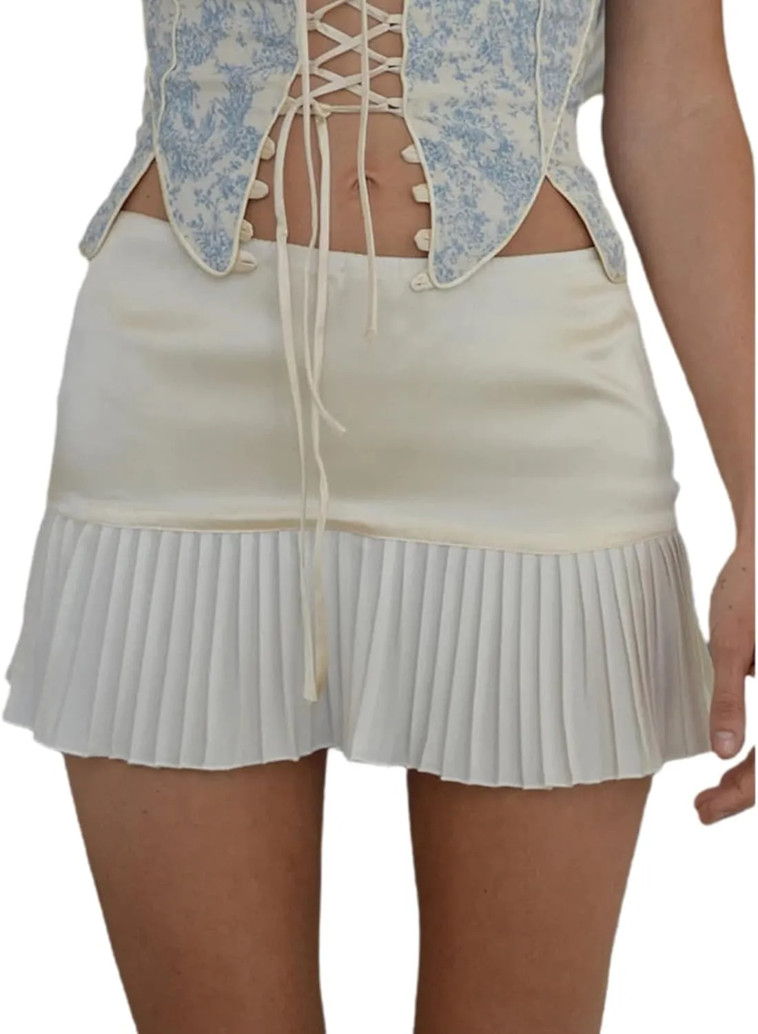 Women Low Waist Mini Skirts Cute Pleated A Line Short Denim Skirts 00s Retro Cargo Skirt Vintage Harajuku Streetwear
