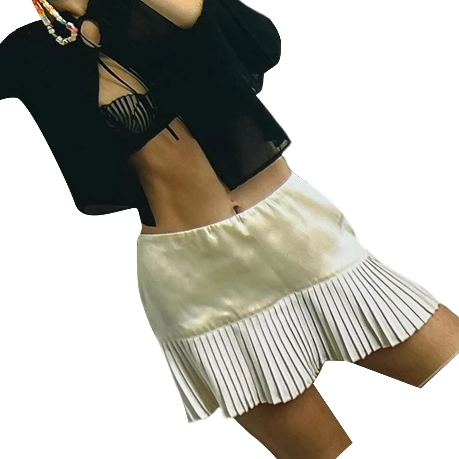 Women Low Waist Mini Skirts Cute Pleated A Line Short Denim Skirts 00s Retro Cargo Skirt Vintage Harajuku Streetwear