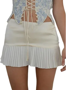 Women Low Waist Mini Skirts Cute Pleated A Line Short Denim Skirts 00s Retro Cargo Skirt Vintage Harajuku Streetwear