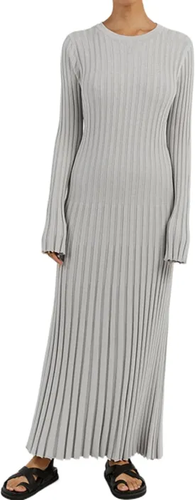 Women Y2K Bell Long Sleeve Knit Sweater Dress Crewneck Ribbed Bodycon Long Maxi Slim Fit Dress Streetwear