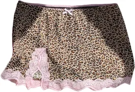 Women's Cheetah Print Mini Skirt Lace Trim Low Rise Split Bodycon Pencil Leopard Skirts