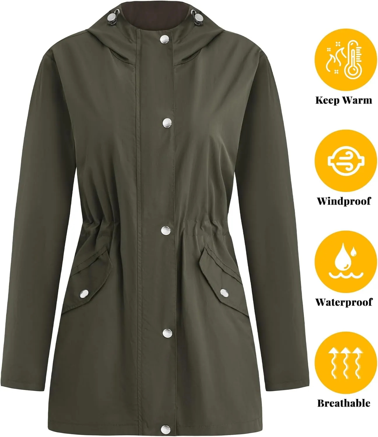Women's Rain Jacket Lightweight Raincoat Lined Windbreaker Waterproof Long Hooded Trench Coats S-XXL