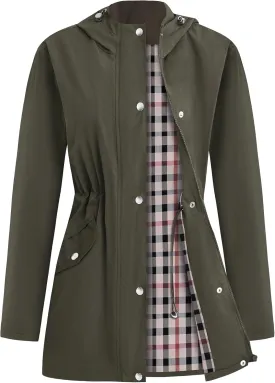 Women's Rain Jacket Lightweight Raincoat Lined Windbreaker Waterproof Long Hooded Trench Coats S-XXL