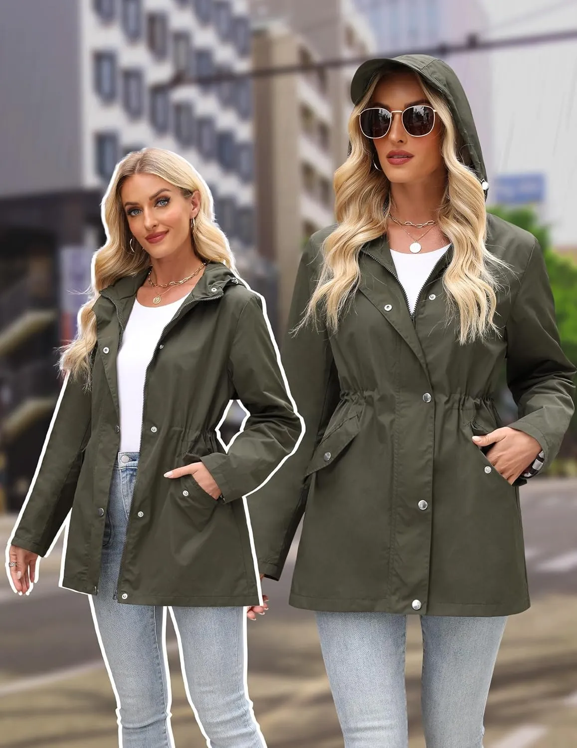 Women's Rain Jacket Lightweight Raincoat Lined Windbreaker Waterproof Long Hooded Trench Coats S-XXL