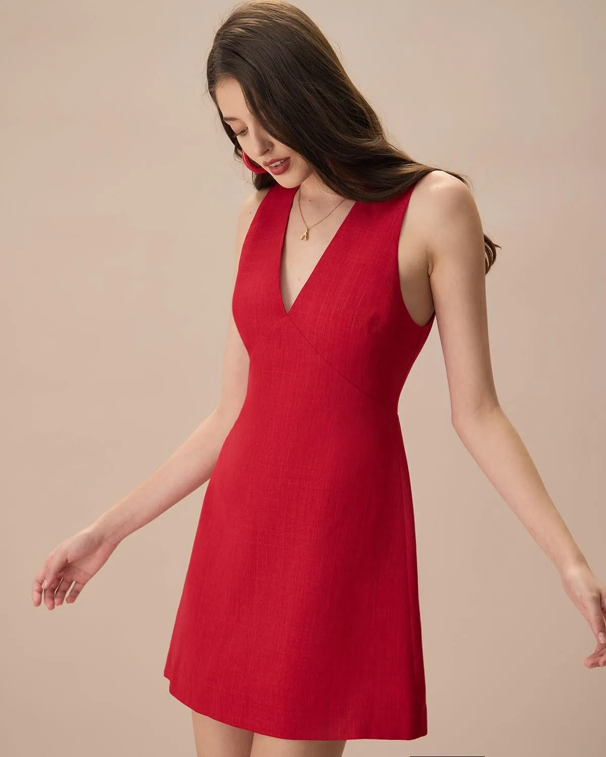 Women's V-Neck Sleeveless Breathable Playful Cotton Linen Mini Dress
