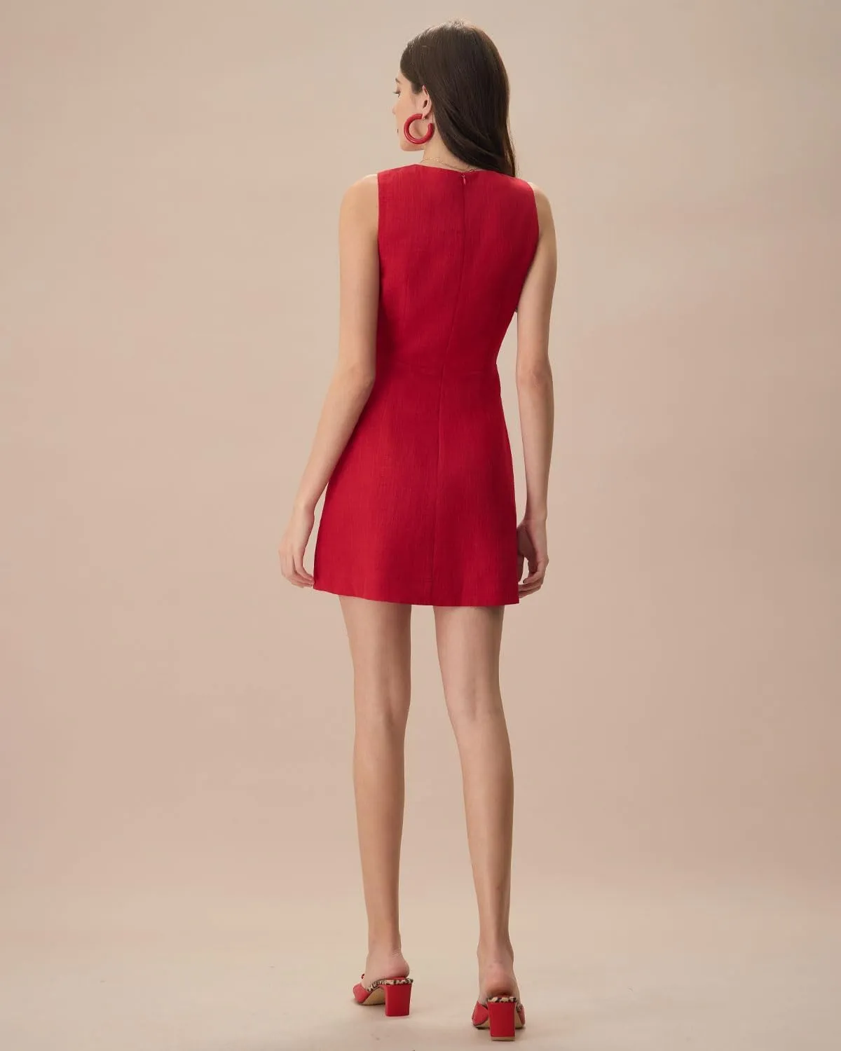 Women's V-Neck Sleeveless Breathable Playful Cotton Linen Mini Dress