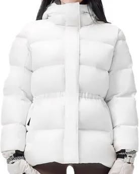 Women's Winter Warm Puffer Coat Cropped Slim Fit Down Jacket with Removable Hood Long Sleeve Lightweight Coats